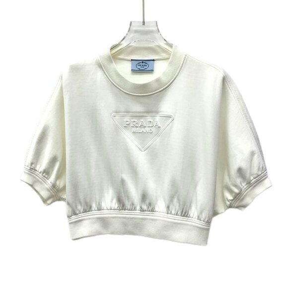 Prada White Triangle Logo Relief Round Neck Short Sleeve T-Shirt Size S - Picture 1 of 8